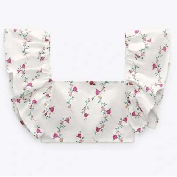 NWT Zara Flutter Sleeve Floral Crop Top in size Large - Picture 3 of 3